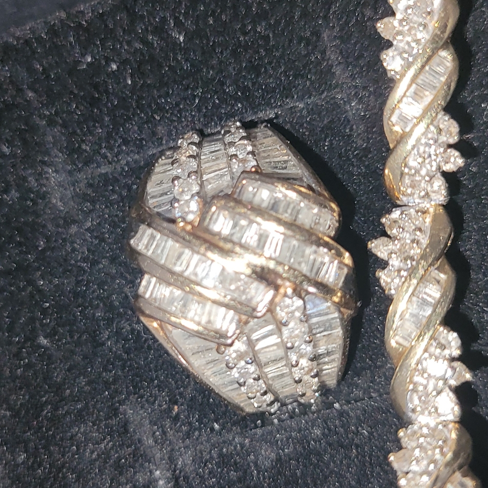 10k Yellow Gold Round And Baguette Natural Diamond Ring And Bracelet